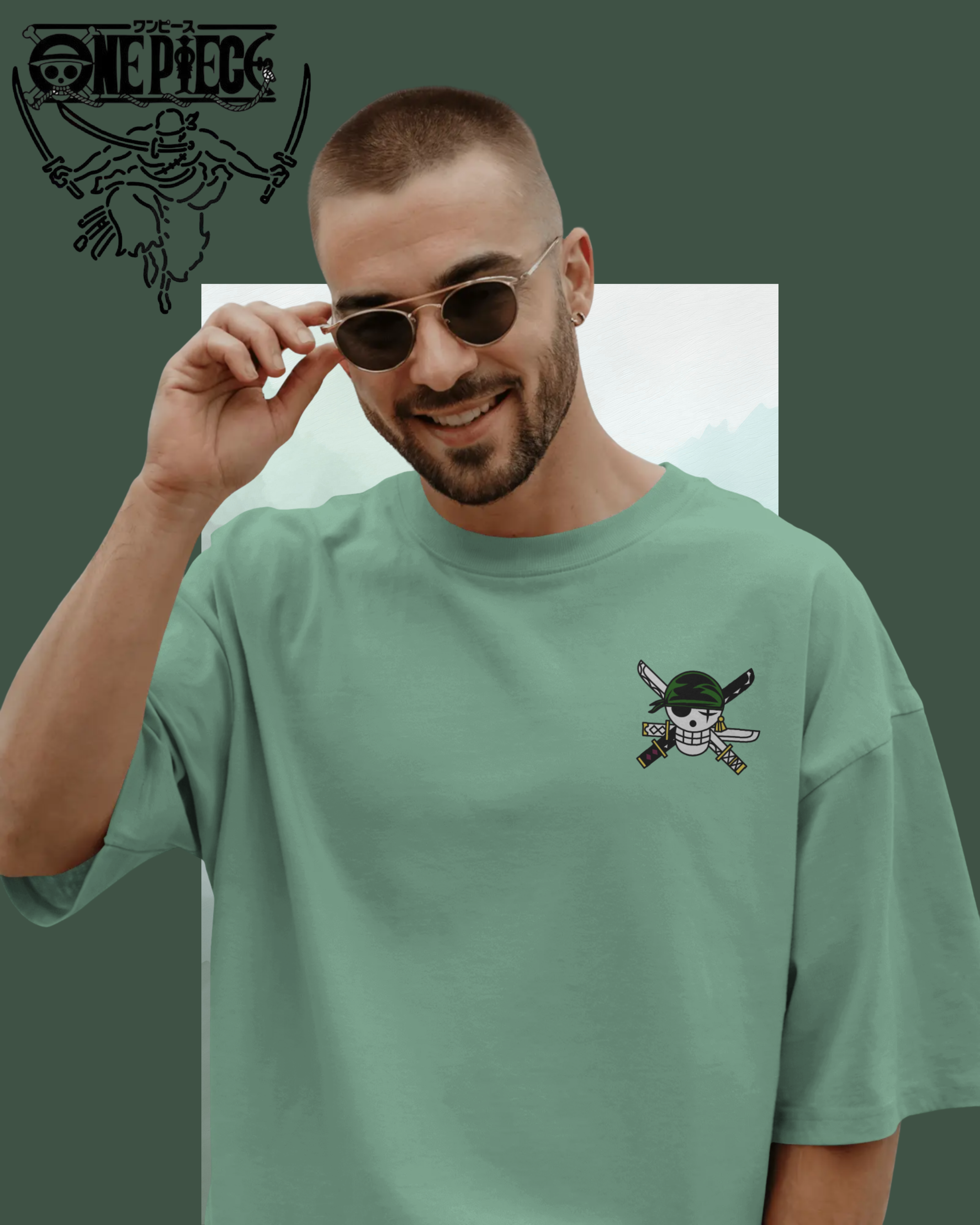 Zoro oversized T-shirt with bold One Piece anime print – unisex streetwear for anime fans