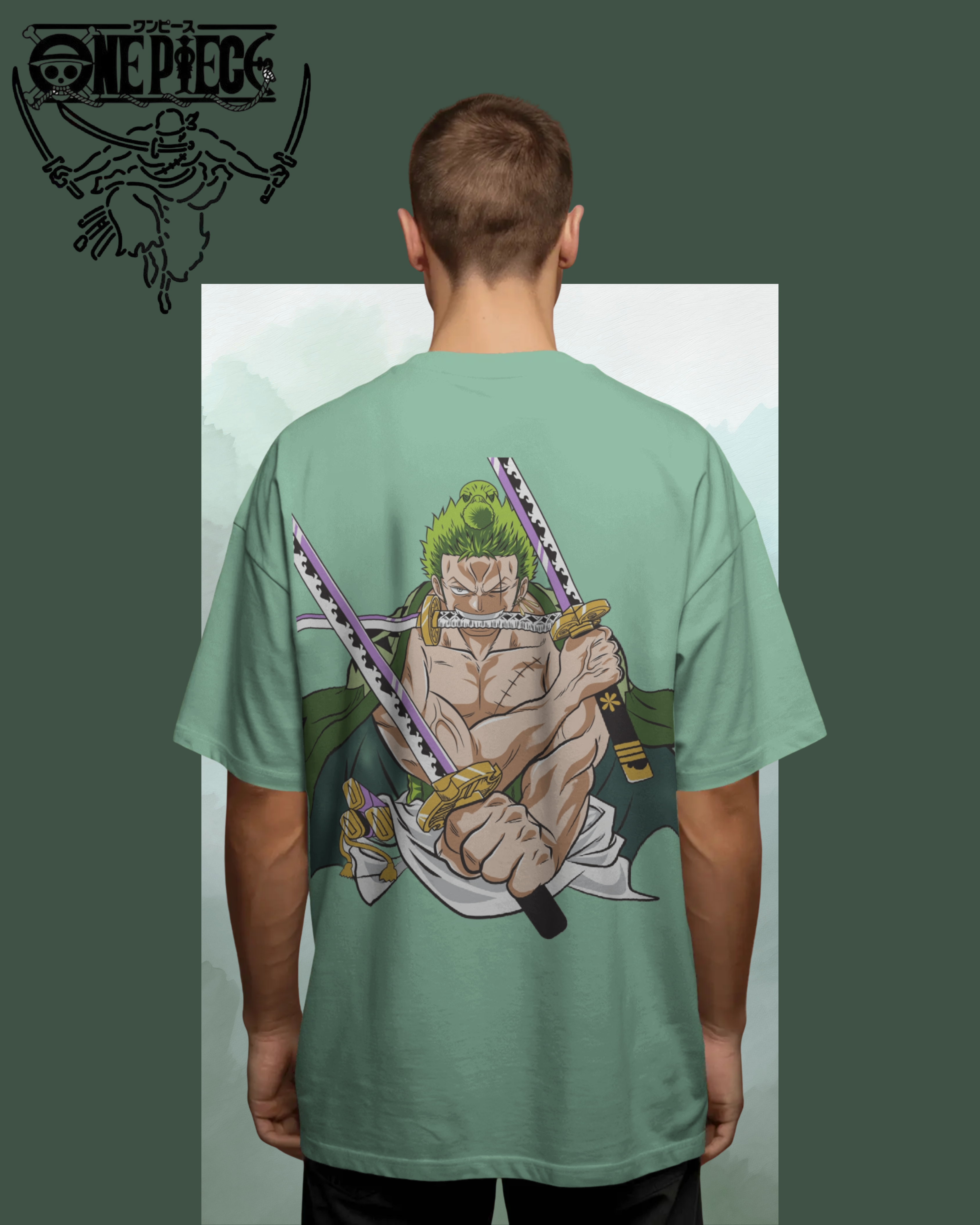 Zoro oversized T-shirt with bold One Piece anime print – unisex streetwear for anime fans