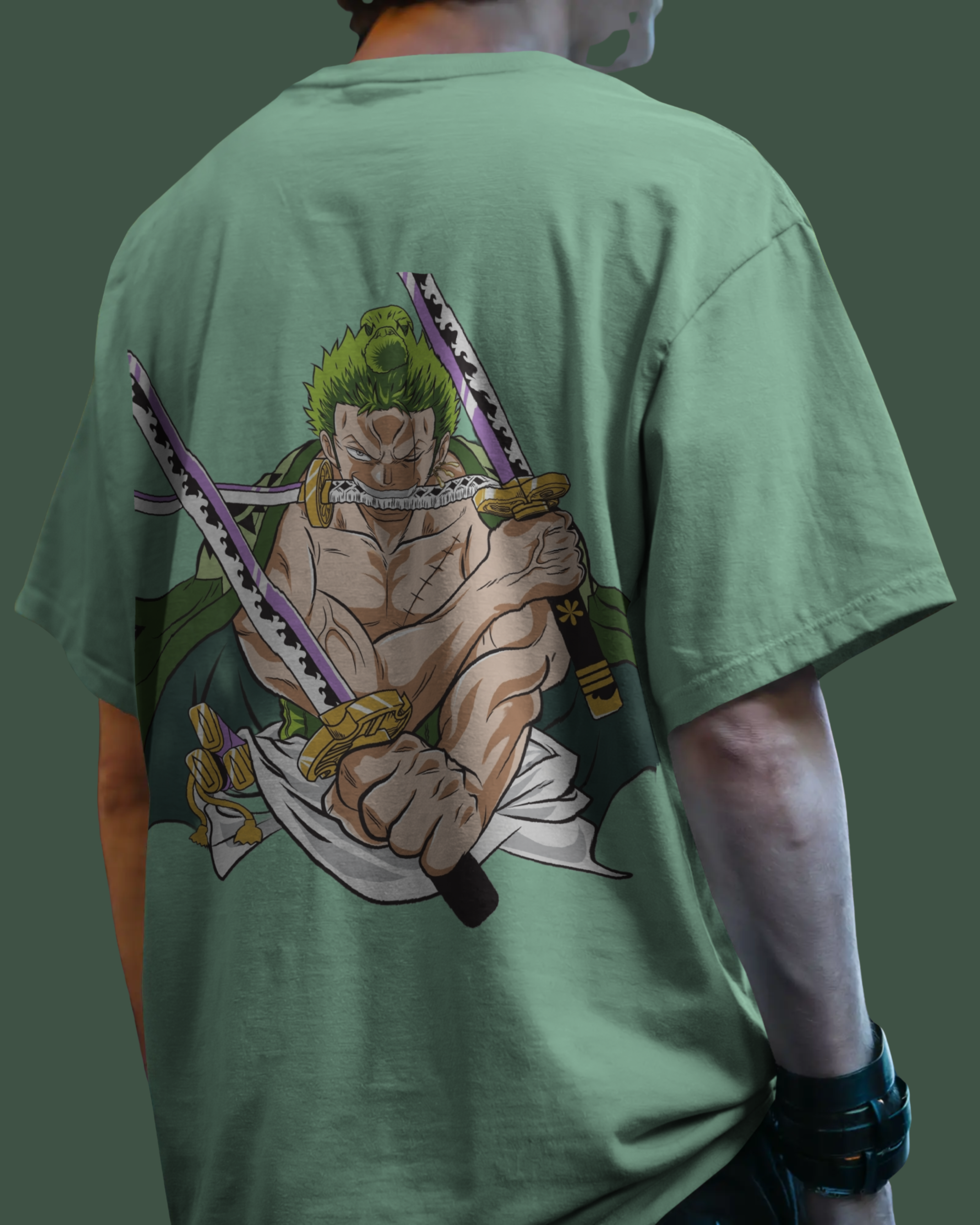 Zoro oversized T-shirt with bold One Piece anime print – unisex streetwear for anime fans