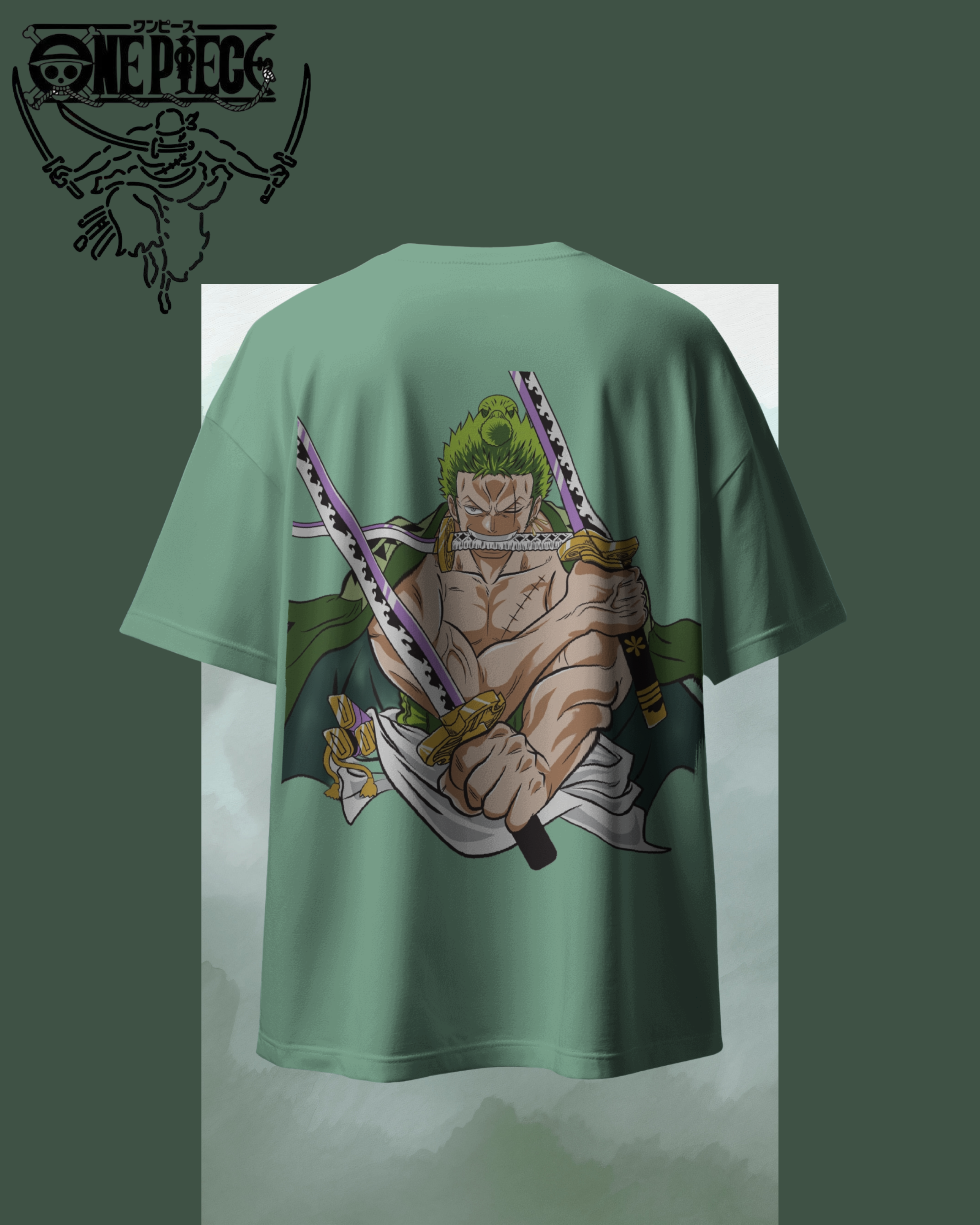 Zoro oversized T-shirt with bold One Piece anime print – unisex streetwear for anime fans