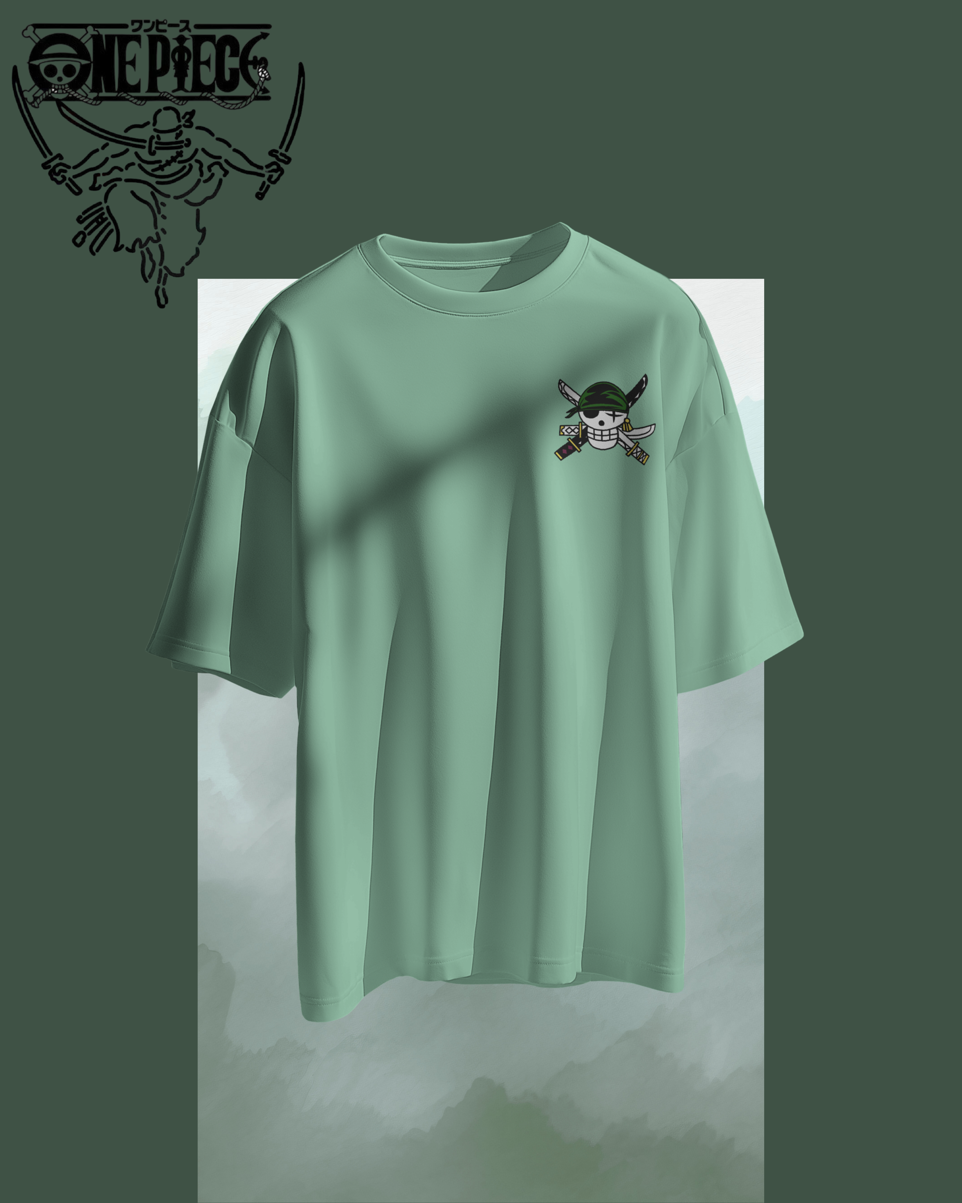 Zoro oversized T-shirt with bold One Piece anime print – unisex streetwear for anime fans