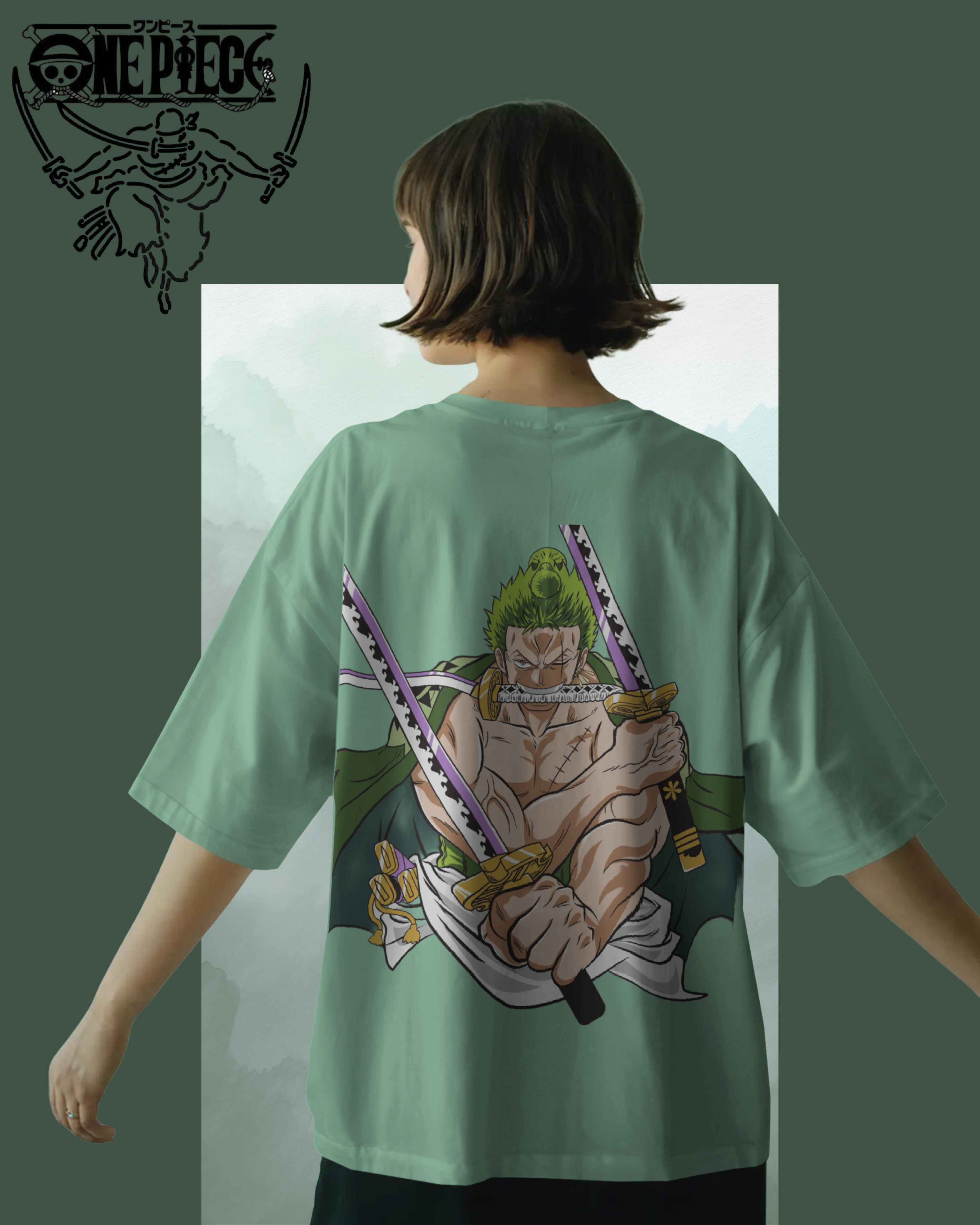 Zoro oversized T-shirt with bold One Piece anime print – unisex streetwear for anime fans
