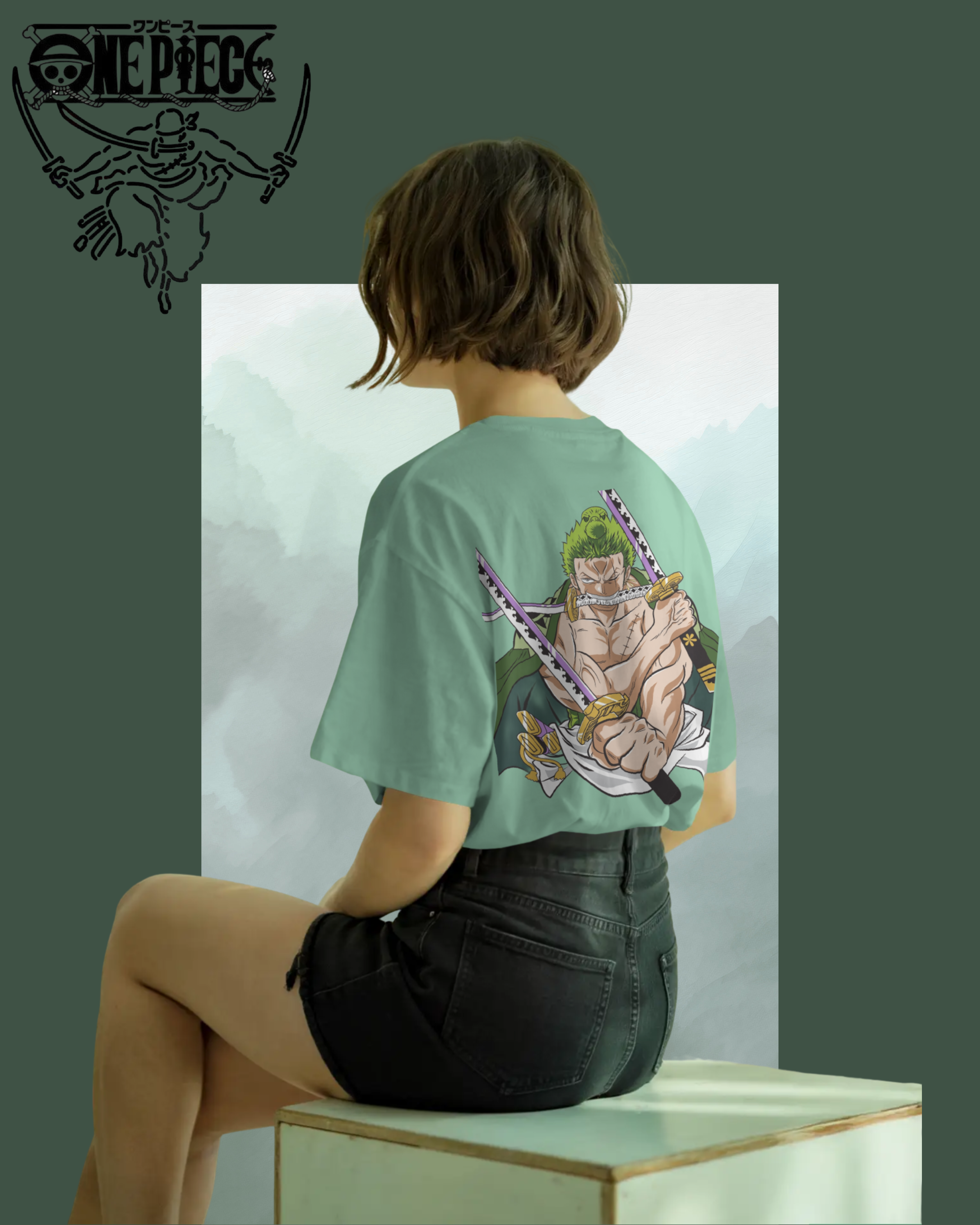 Zoro oversized T-shirt with bold One Piece anime print – unisex streetwear for anime fans