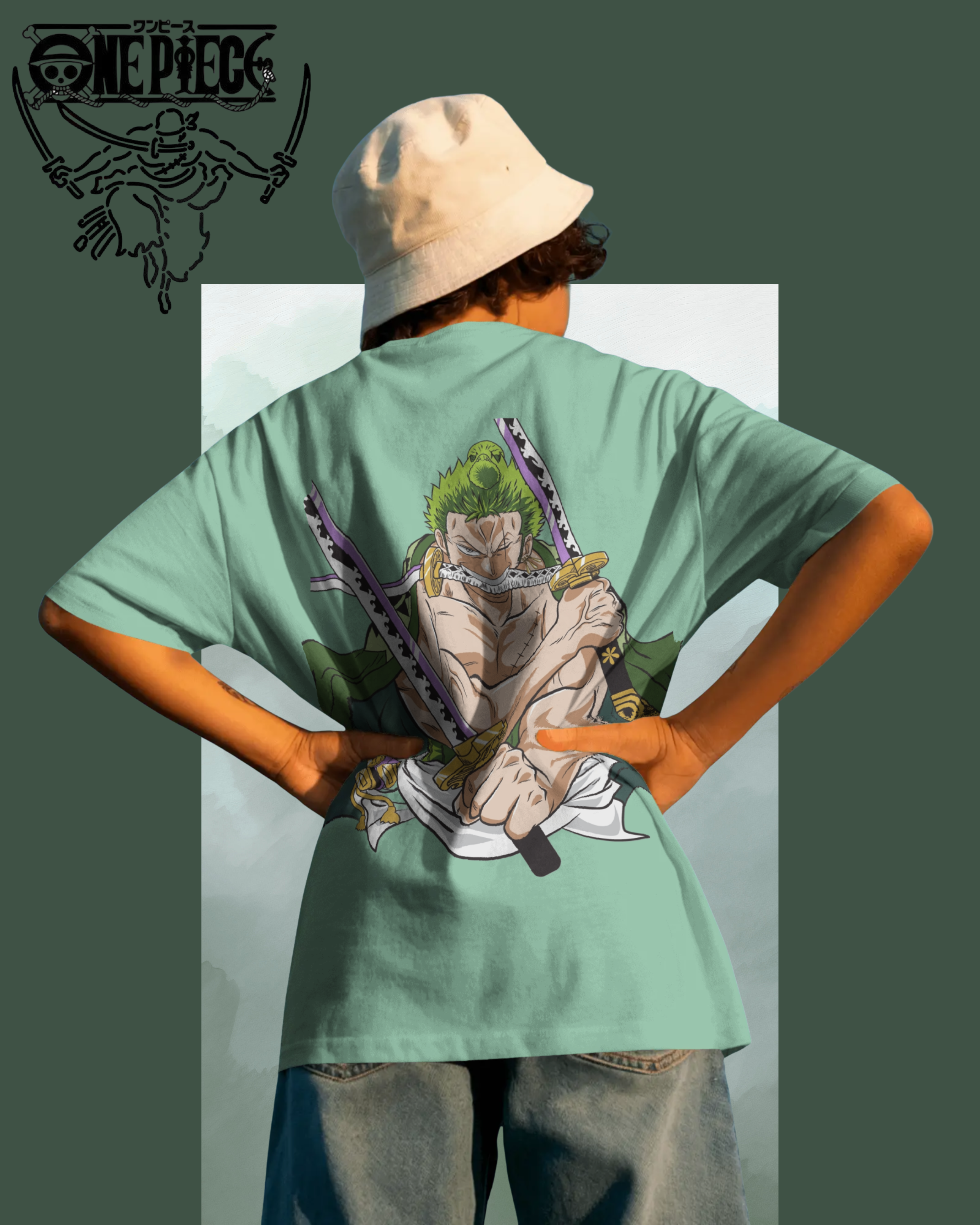 Zoro oversized T-shirt with bold One Piece anime print – unisex streetwear for anime fans