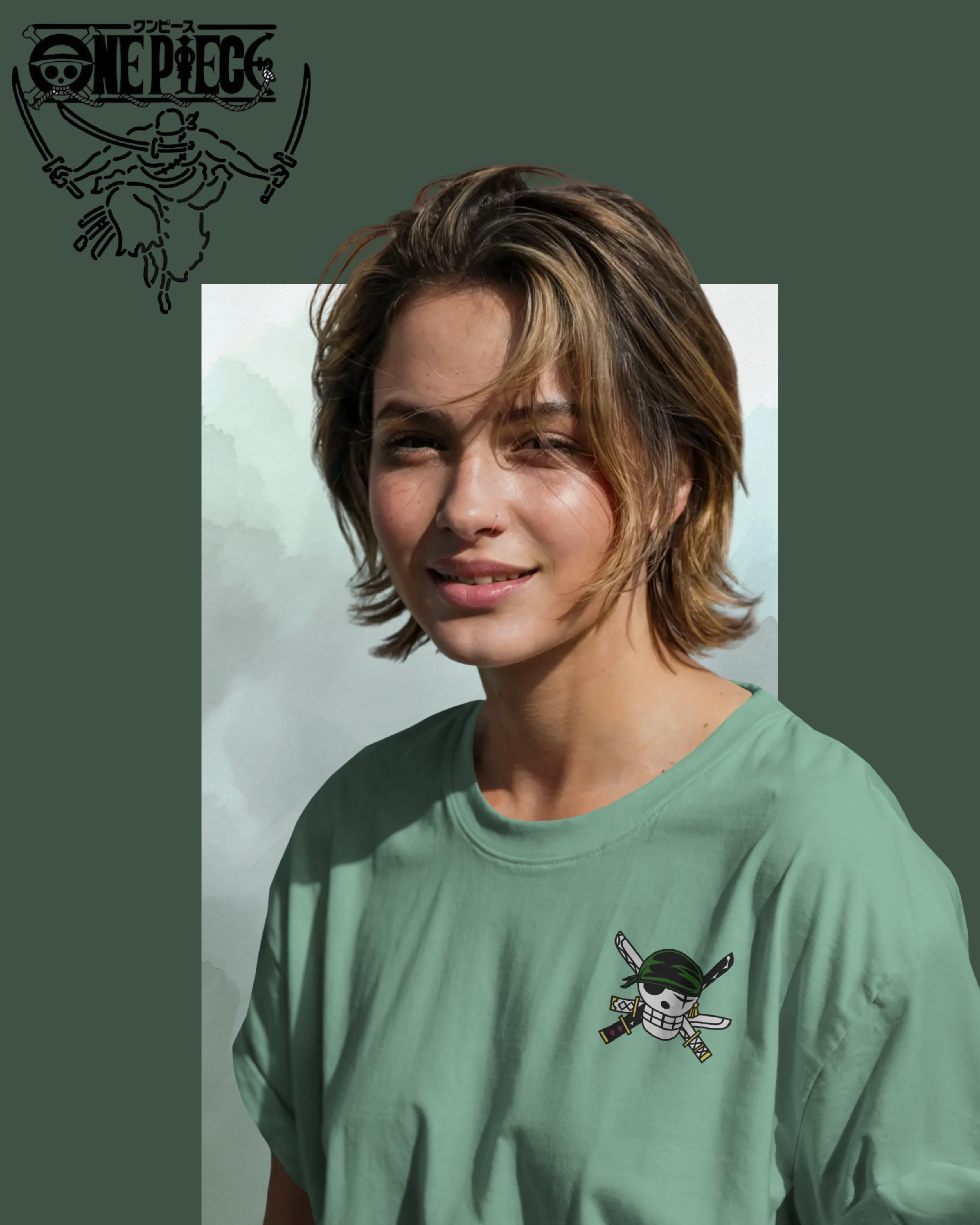 Zoro oversized T-shirt with bold One Piece anime print – unisex streetwear for anime fans